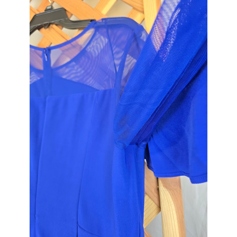 R&M Richards Sheath Dress Womens 18W Royal Blue Mesh Ruffle Sleeve - NEW - Picture 4 of 8